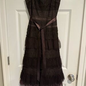 BCBGMaxAzria Strapless Dark Brown Layered Dress
